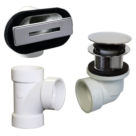 Westbrass Sch. 40 PVC 1-1/2" Plumber's Pack Tip-Toe Bathtub Drain with Linear Overflow, Polished Chrome D560RK-26